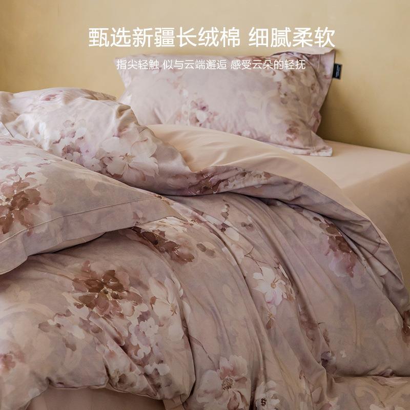 秋冬100S长绒棉纯棉磨毛床上四件套复古花卉加厚保暖床品套件