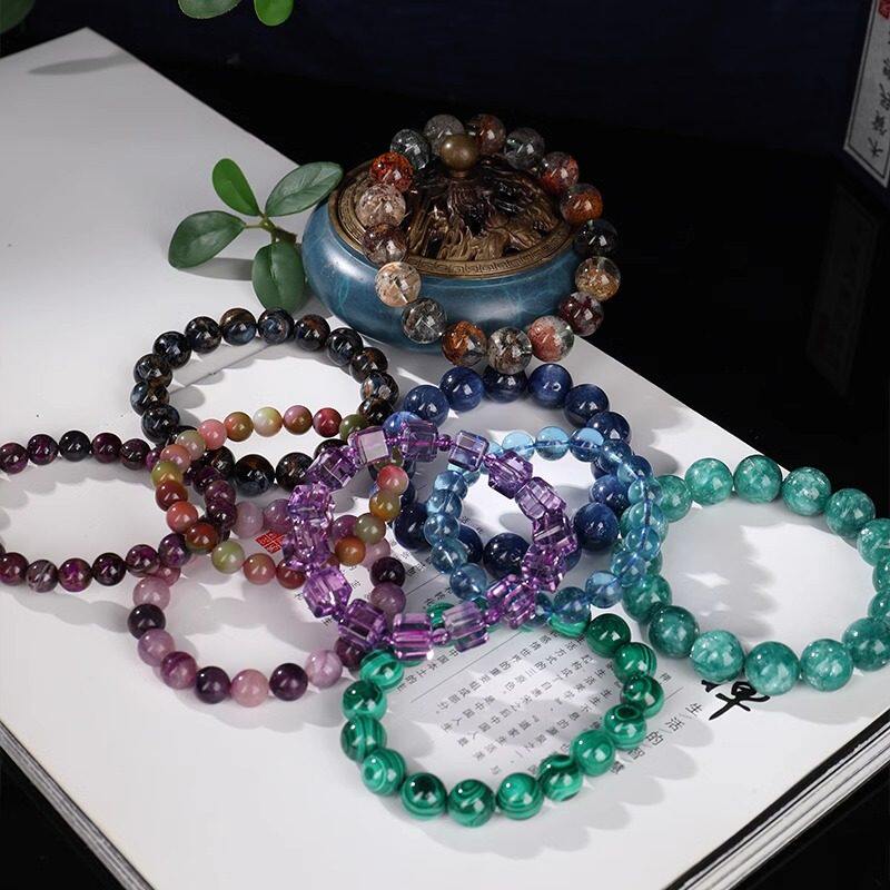 水晶黑金曜石太阳海蓝宝舒俱来手链戒指项链饰品直播