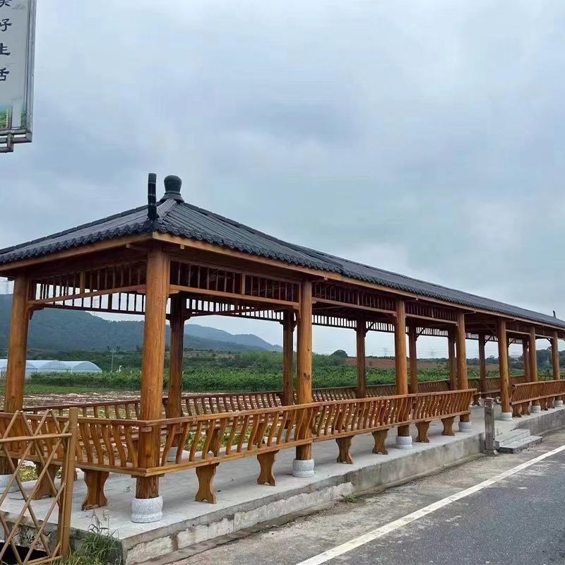 户外休闲树脂瓦长廊凉亭文化古建木制回廊室外花园走廊新农村廊桥