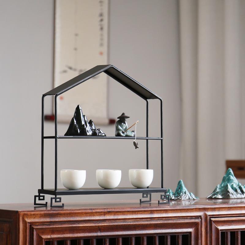 展架小博古架铁艺摆件中式玄关架仿古多宝阁茶壶茶具架子小多宝格