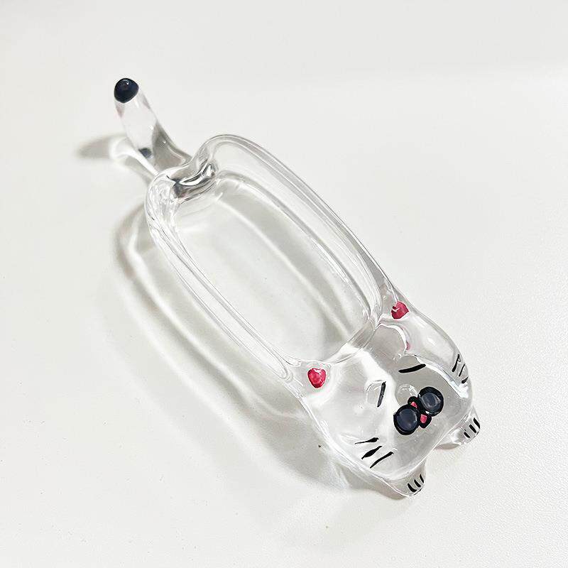 厨房颜值担当!水晶玻璃酱油碟醋碟家用小猫蘸料盘筷子托