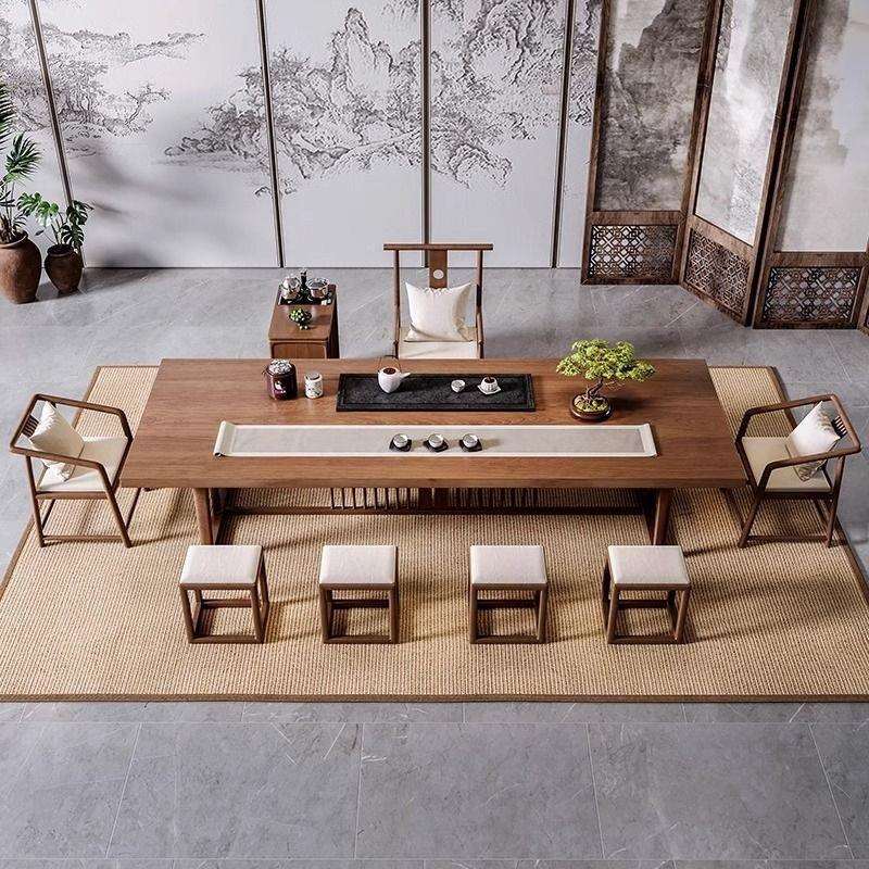实木桌椅组合茶桌茶台中式简约办公室客厅大板家用茶几功夫泡茶