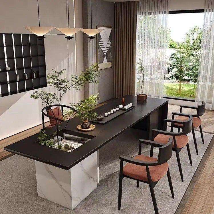 组合实木大板桌椅客厅茶几家用碳化办公室泡茶茶台现代茶桌简约