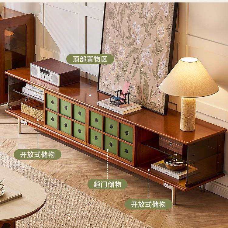 北欧实木电视柜 家用小户型不锈钢收纳视听柜客厅复古落地储物柜