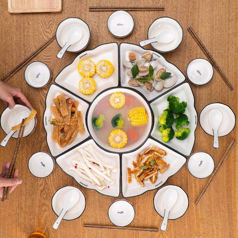 网红创意陶瓷扇形拼盘餐具套装组合家用过年团圆圆桌摆盘菜碟盘子
