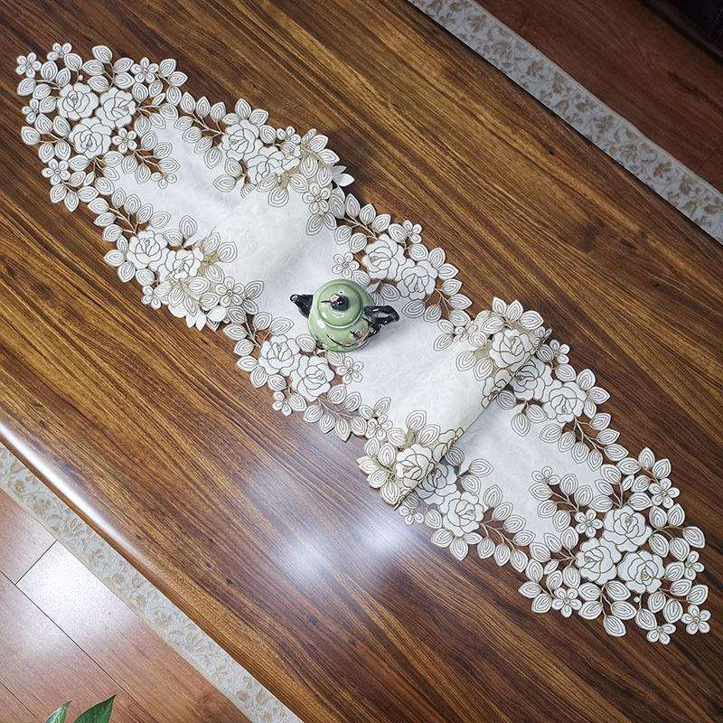 中式欧式布艺绣花桌布茶几巾桌旗桌垫镂空盖巾餐垫餐桌桌垫桌旗J^