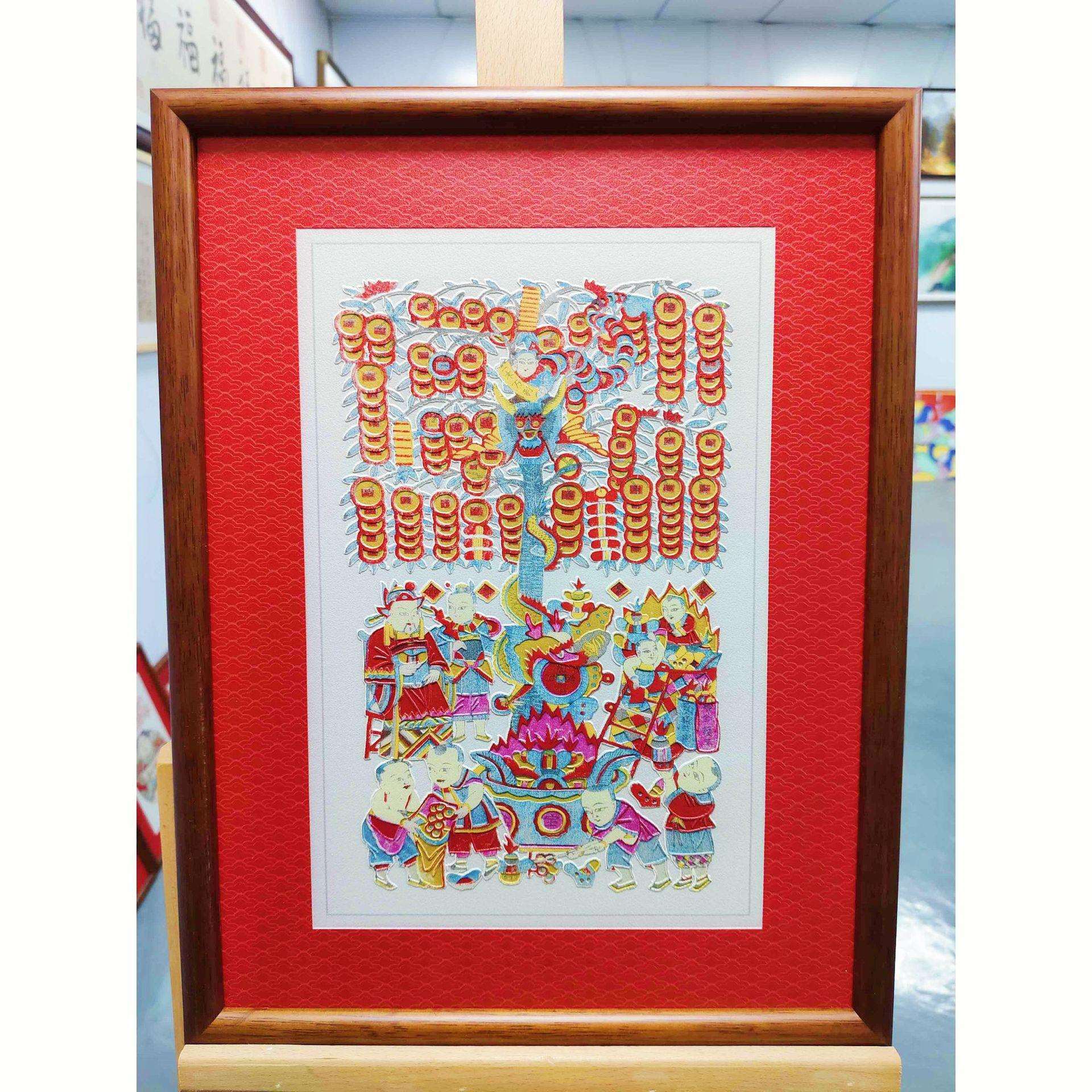 年画发财树摇钱树陶瓷雕刻装饰画瓷版画实木相框精美挂画厂家