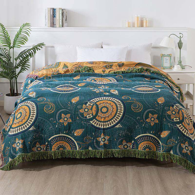 2025欧式棉纱布款流苏沙发巾双面四季沙发罩巾沙发毯盖毯毛巾被