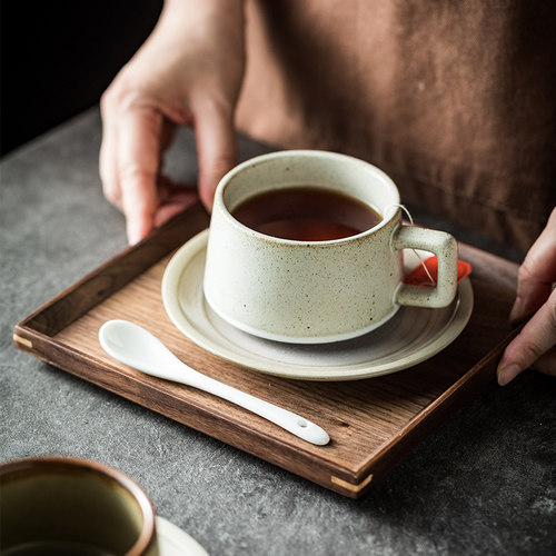 时尚复古粗陶咖啡杯碟套装 简约高颜值陶瓷杯子花茶杯早餐杯家用
