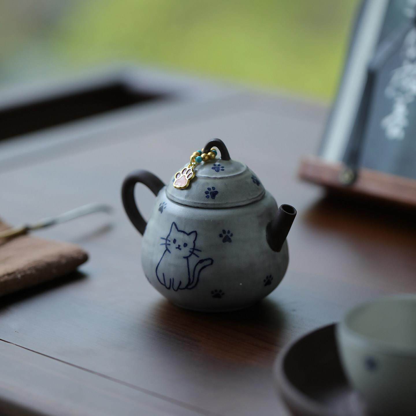 泡觅AMH己紫泥手绘猫茶壶家用陶瓷精致小小壶人功夫一茶具女士专