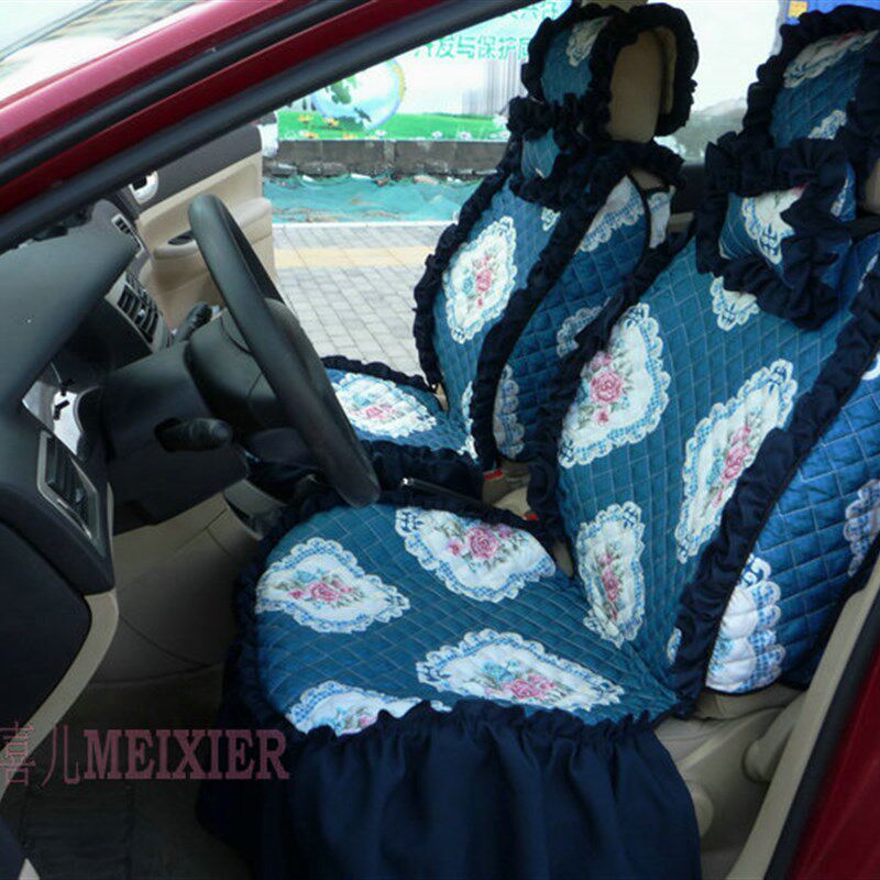 订做女神四季通用全包汽车坐垫套美女布艺田园可爱花边汽车座垫套