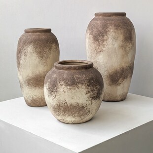 态生活侘寂风咖色陶罐摆件客厅桌面样板间艺术感复古装饰器皿花瓶