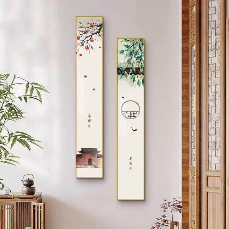 新挂中式客厅茶室背装景墙饰画长水墨禅意壁画书房细窄条齐白TZ-C