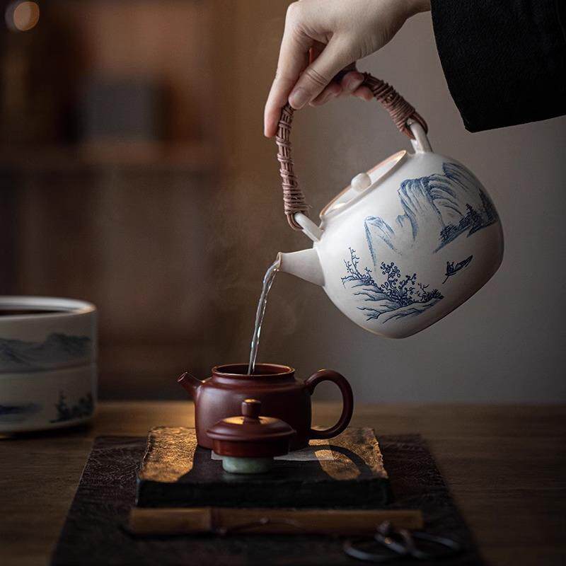 柴烧粗陶电陶炉煮茶器套装苏打釉手绘提梁陶壶煮茶壶泡茶炉茶具