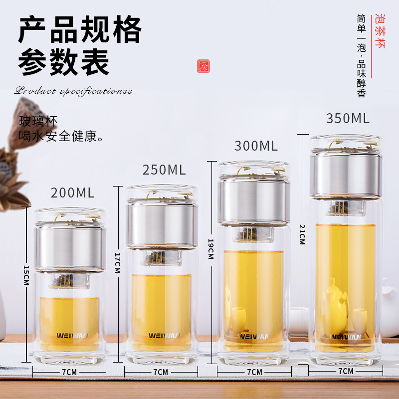 点盛茶水分离泡茶杯子耐热便携式过滤透明男女夏季双层玻璃喝茶杯