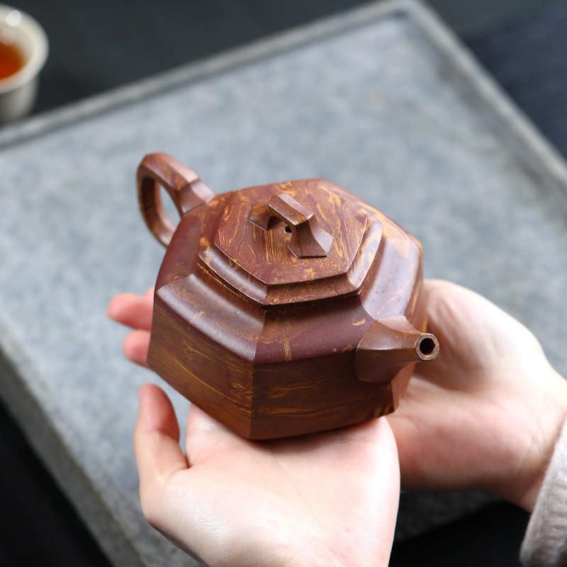 原矿宜兴茶壶紫砂壶六方壶绞泥方器家用办公室茶具摆件装饰博古架