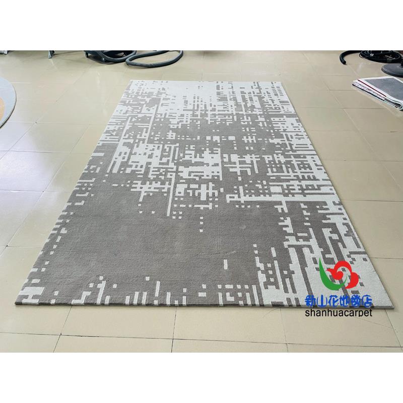 现代简约长方形格子手工腈纶客厅茶几沙发地毯中式大厅接待室满铺
