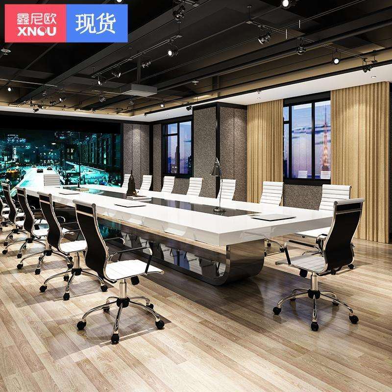 鑫尼欧办公家具白色烤漆会议桌长桌简约现代大型办工桌椅长条桌