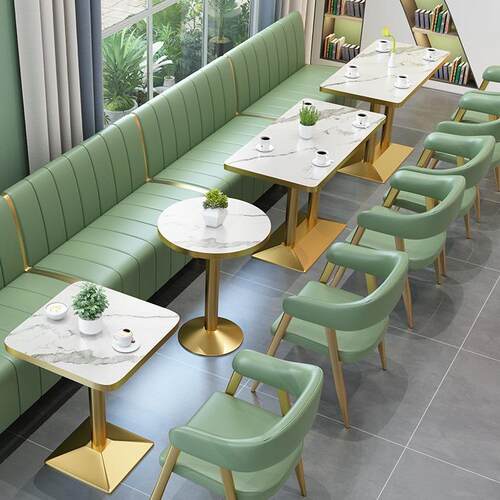 网红奶茶店汉堡甜品小吃快餐咖啡厅桌椅组合商用餐饮家具卡座沙发