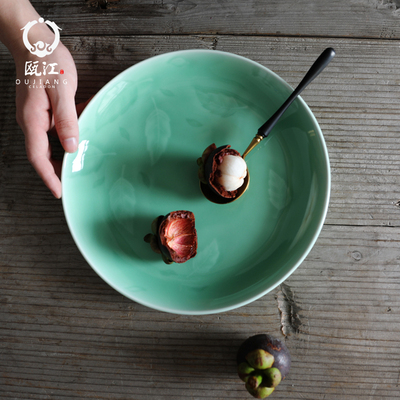 瓯江龙泉青瓷菜碟一叶知秋创意陶瓷碟子餐具7寸-10寸菜盘家用冷盘