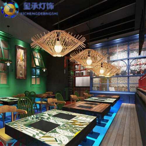 中式竹艺吊灯田风格风餐厅吧台客厅书房工艺竹编创意鸟巢藤艺灯饰