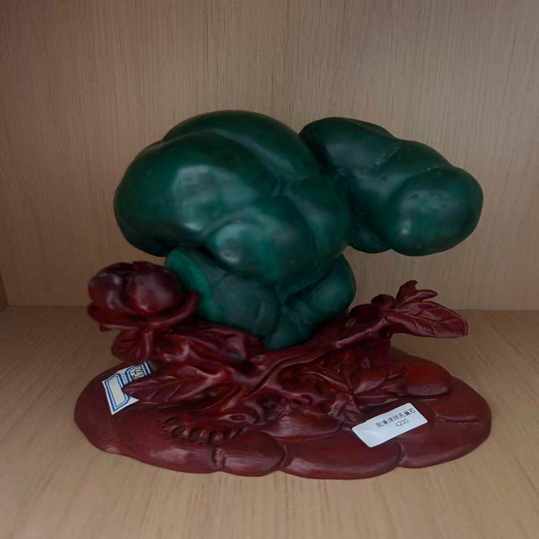 天然刚果孔雀石己玉化矿物晶体奇石头原石家居摆件收藏品观赏石