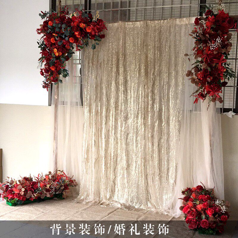 亮片洒金网纱水波纹纱布料婚庆吊顶铁艺背景装饰波浪创意烫金布料