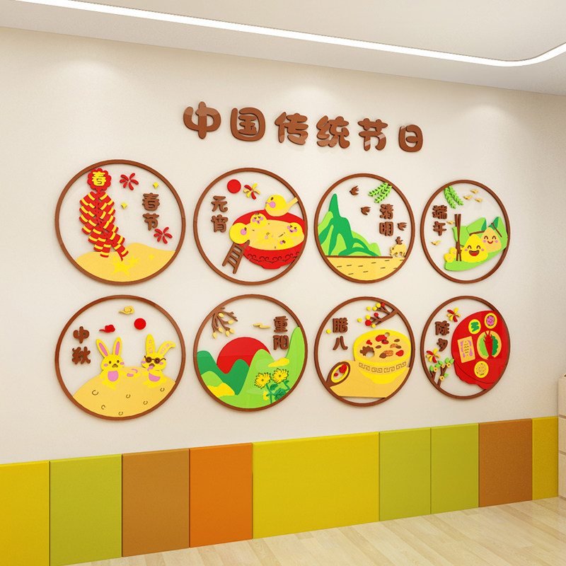幼儿园中国传统节日春节环创主题墙成品材料墙面装饰教室走廊墙贴