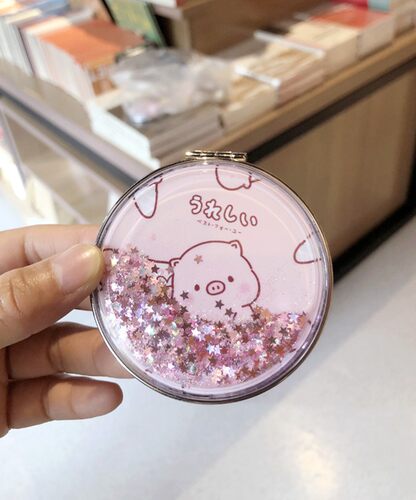 柯基狗创意流沙化妆镜柴犬小镜子可爱少女心卡通双面镜便携随身镜