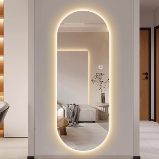 智能带灯led防爆全身镜上墙壁挂穿衣镜无框试衣镜家用异形玄关镜