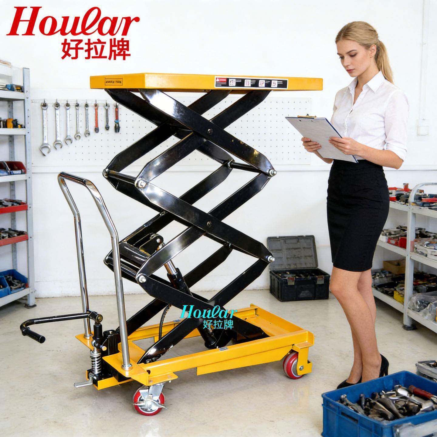 500kg升高2米油压台车液压平台模具平台车手动升降平台车PTS500-2