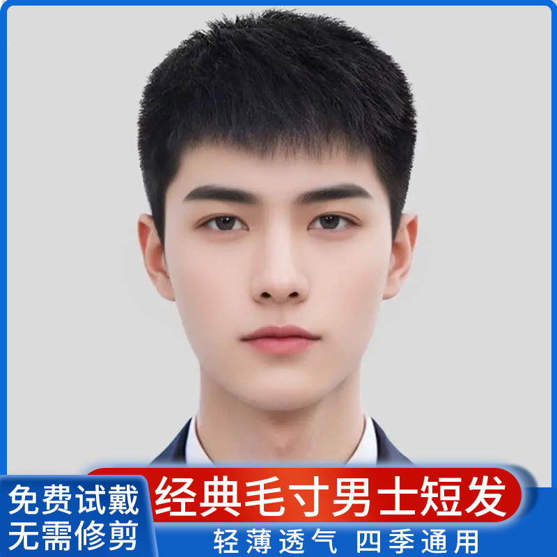 假发男士短发真人发丝清爽短款盖白头帅气男生头顶地中海男款发套
