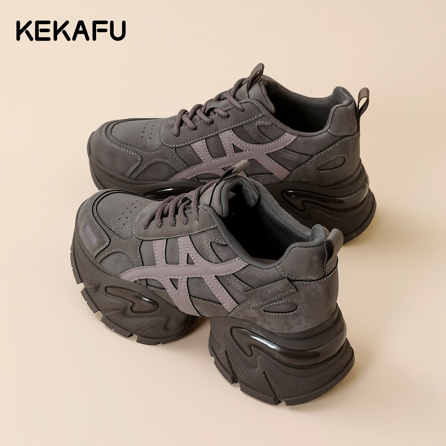 珂卡芙6cm增高老爹鞋女2026新款春季百搭厚底小个子运动休闲鞋子