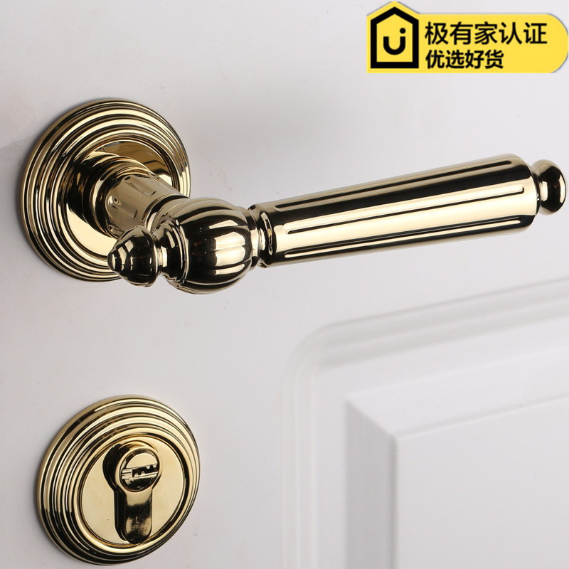依佰利美式金色门锁轻奢室内欧式亮金pvd房门锁亮铬卧室静音门锁