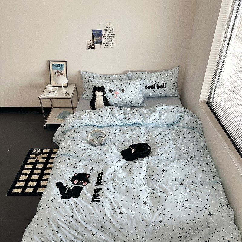 卡通可爱拉小布毛巾绣水洗棉四件套床笠被套学生宿舍单人床单三件