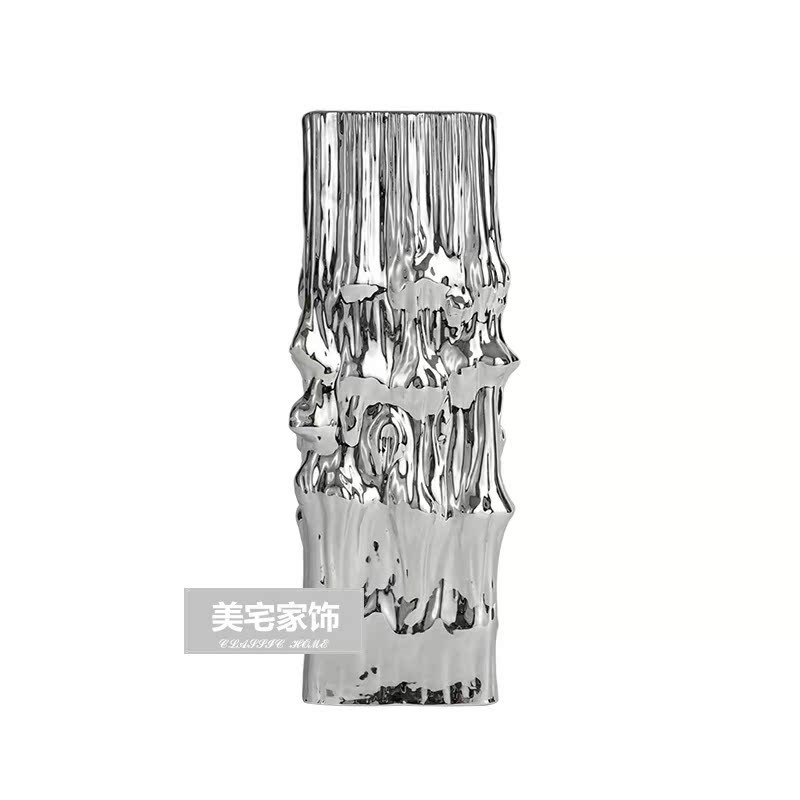 北欧轻奢样板间软装搭配套装电镀银色陶瓷花瓶器大理石首饰盒摆件