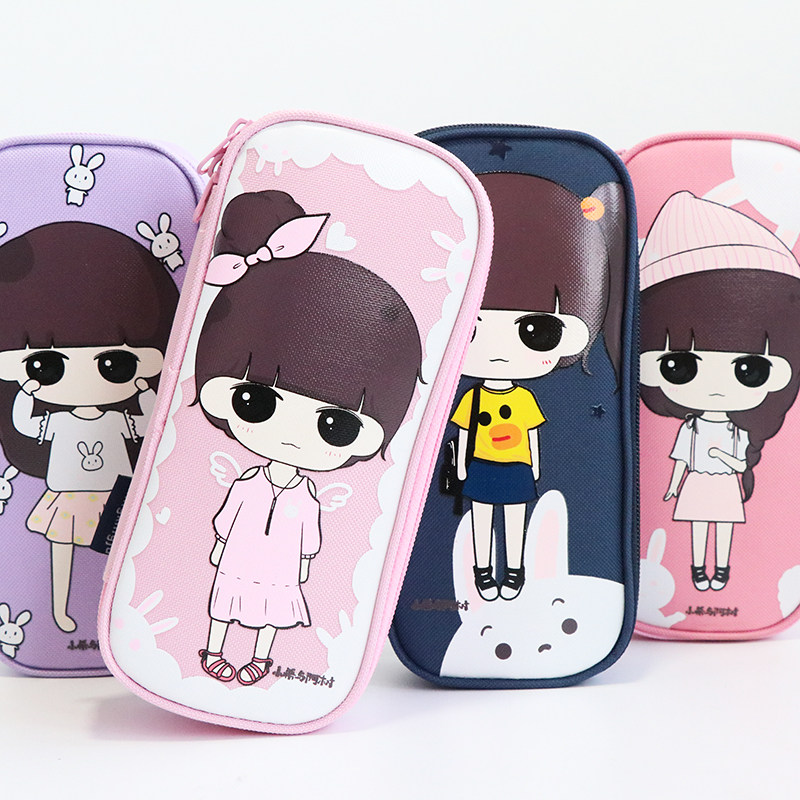 女生大容量帆布笔袋韩国创意带密码锁文具盒可爱小希多功能铅笔袋