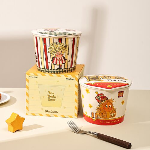 星星人餐具学生宿舍泡面碗带盖吃螺蛳粉汤面的陶瓷碗爆米花零食碗