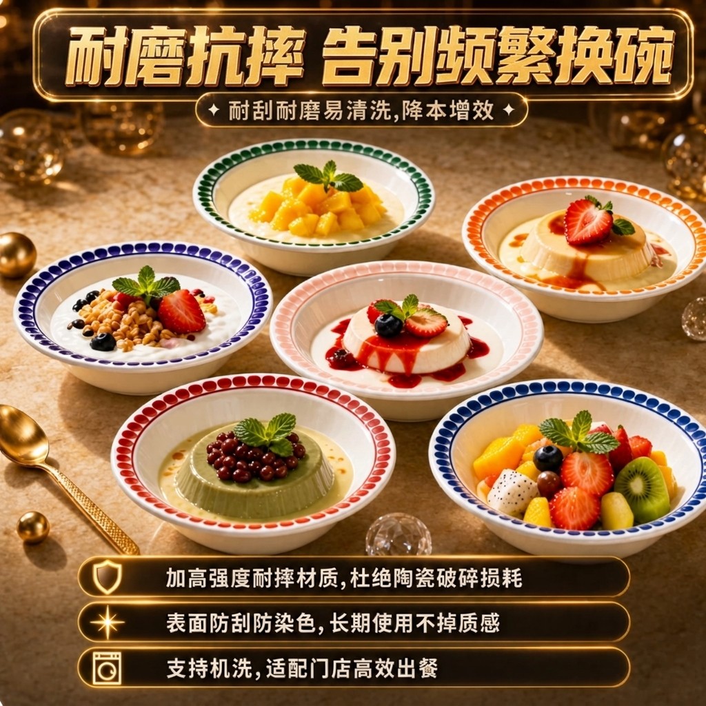 网红甜品碗花瓣形状密胺糖水碗椰奶清补凉碗港式豆花碗彷瓷芋圆碗图片