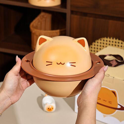 星球猫咪泡面碗带盖子碗女生高颜值可爱餐具吃泡面专用碗宿舍用学