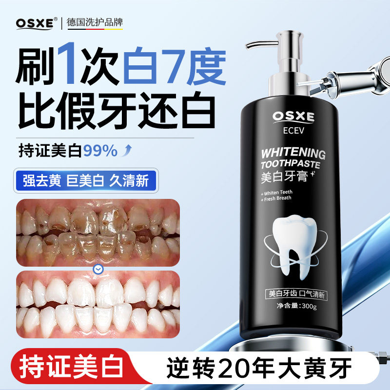 美白去黄去烟渍牙膏清新去口臭去渍进口牙膏按压式含氟官方正品