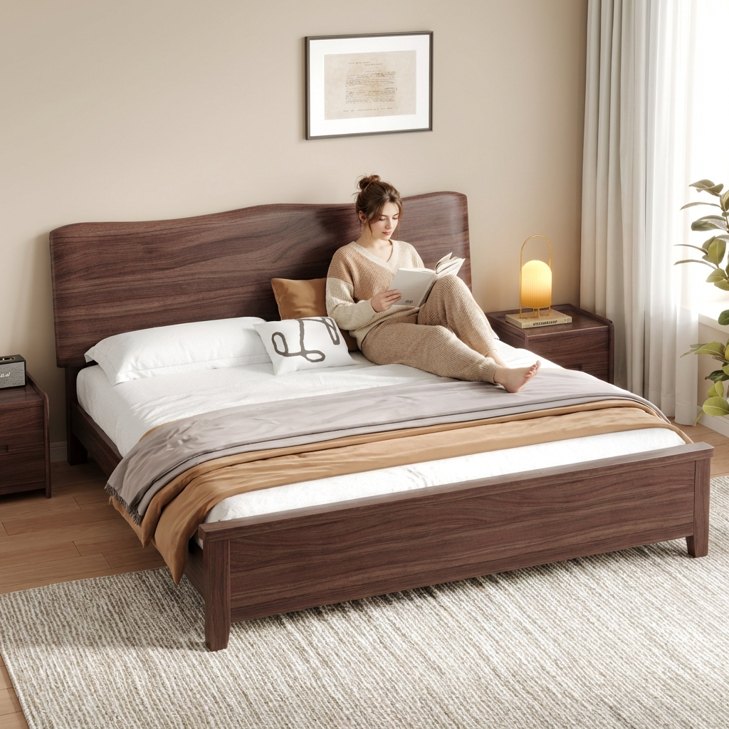 黑胡桃木双人床家用中式宋氏美学纯实木1m8榫卯高箱储物主卧婚床,住宅家具,实木床,淘宝优惠券,粉丝福利购,淘宝优惠卷