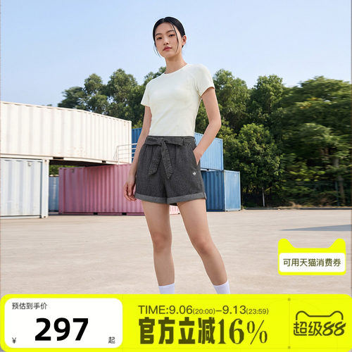 adidas阿迪达斯三叶草女秋DENIM热裤运动休闲黑色牛仔短裤LF4601