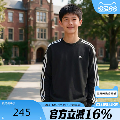 adidas阿迪达斯大童经典三条纹运动休闲长袖T恤套头卫衣KR6517