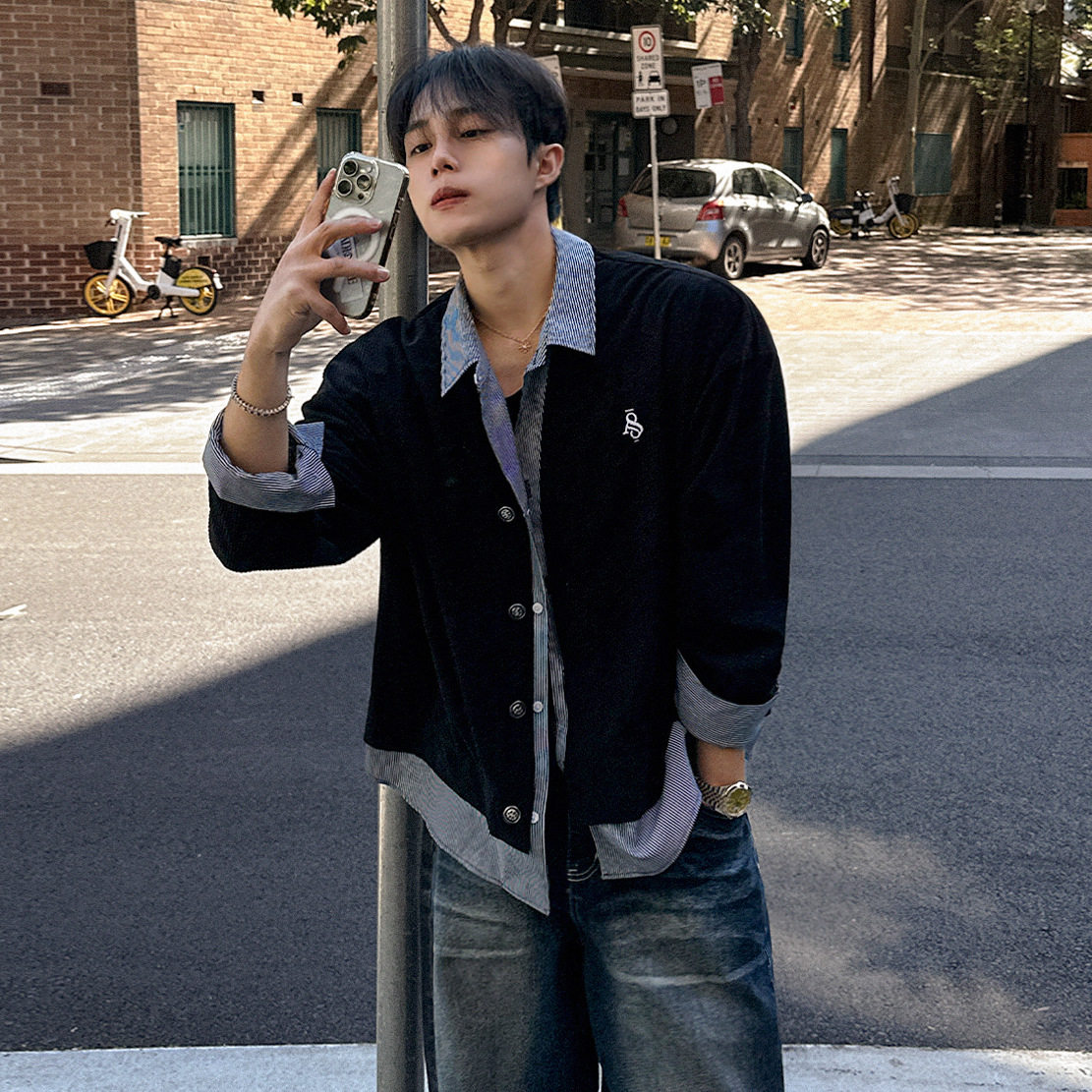 轻熟风假两件翻领夹克男士2026春季新款衬衫韩系人夫感穿搭上衣潮