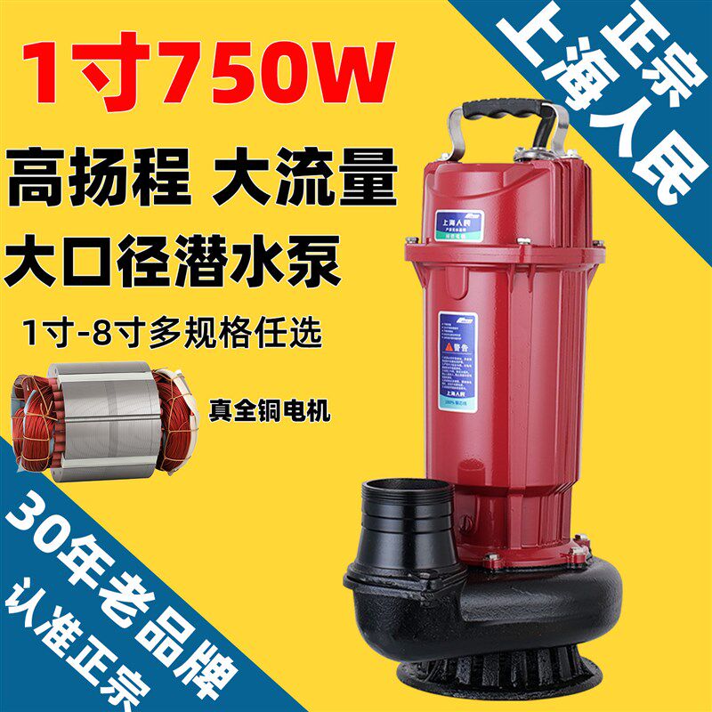 1寸750W上海人民潜水泵铜线220V小型家农用井水灌溉抽水0.75KW