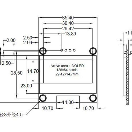 1.3寸液晶屏 蓝色 白色 I2C IIC通信 12864 OLED显示屏模块 4针