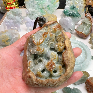 天然翡翠望子成龙手把件