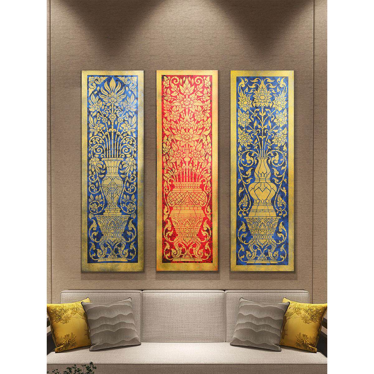 异丽东南亚客厅喷绘金箔装饰画餐厅禅意挂画玄关楼梯过道菩提壁画