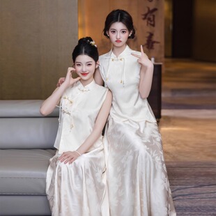 2026新款新中式伴娘服夏季姐妹团香槟色礼服裙年会感绝美订婚旗袍